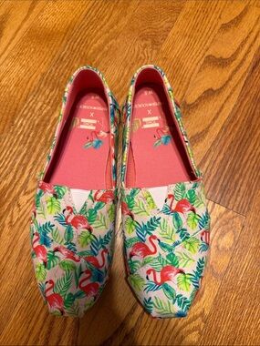 Toms Flamingo Print Slip-On Flats - Pink & Green